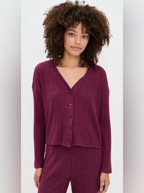 Z Supply Mara Rib Cardigan Short Pajama Set XS Merlot